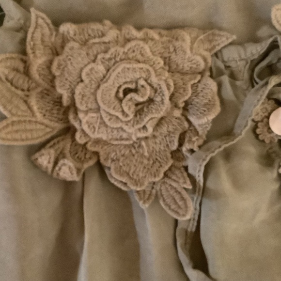 Faith & Zoe Jill rose whimsigoth fairycore lined large tan silk blend blouse top - Picture 5 of 12